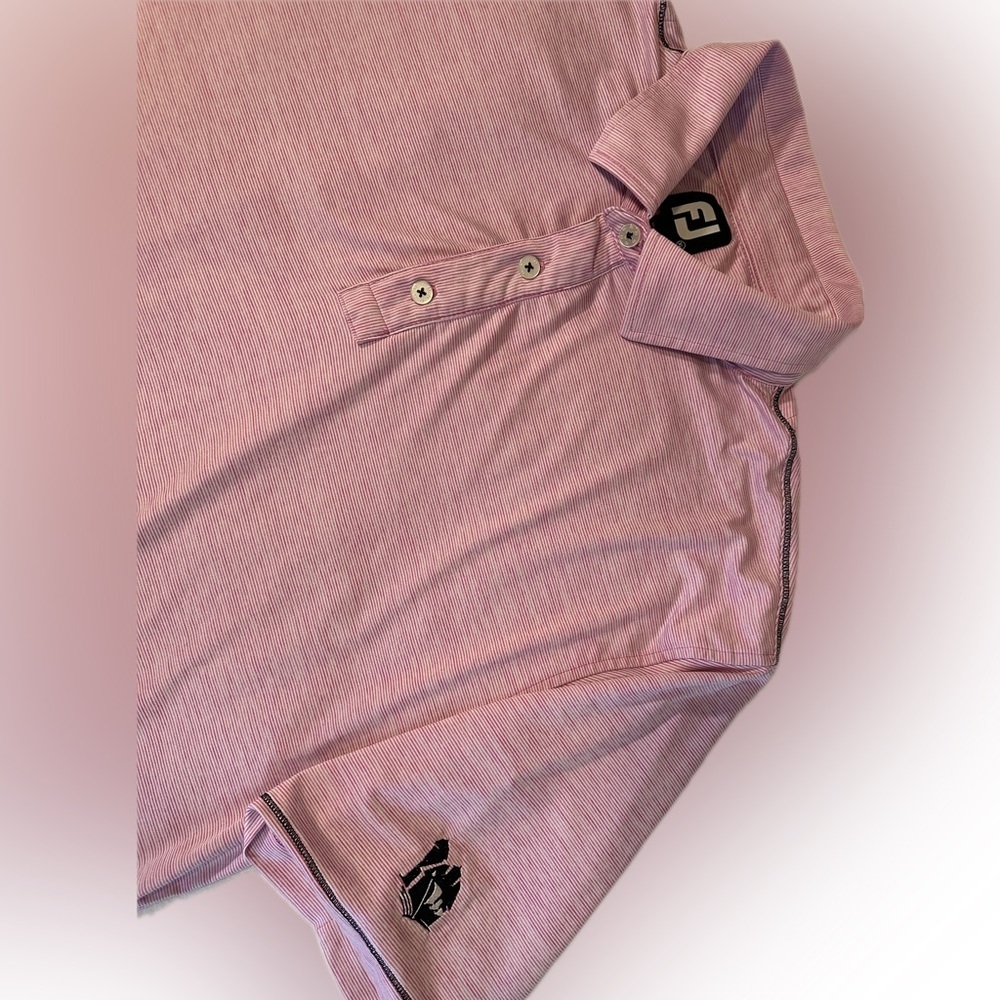 FOOTJOY Pink Stripe Golf Polo Shirt Embroidered Sleeve Men's‎ XL